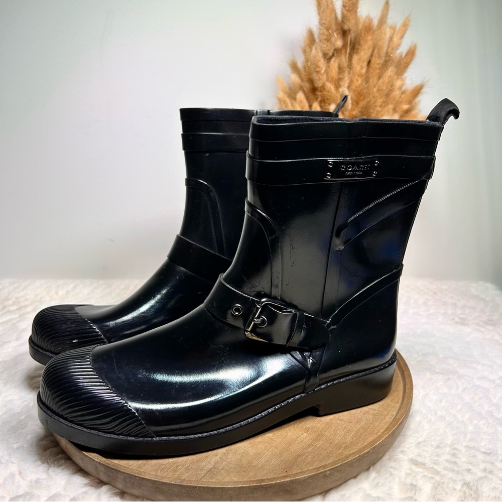 SOLD!Coach Women’s Lester Rain Boots with Buckle. Rubber. Black Size 8
